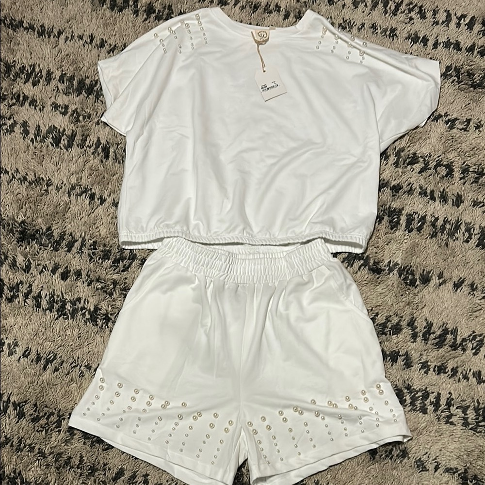 White Studded Two-Piece Set